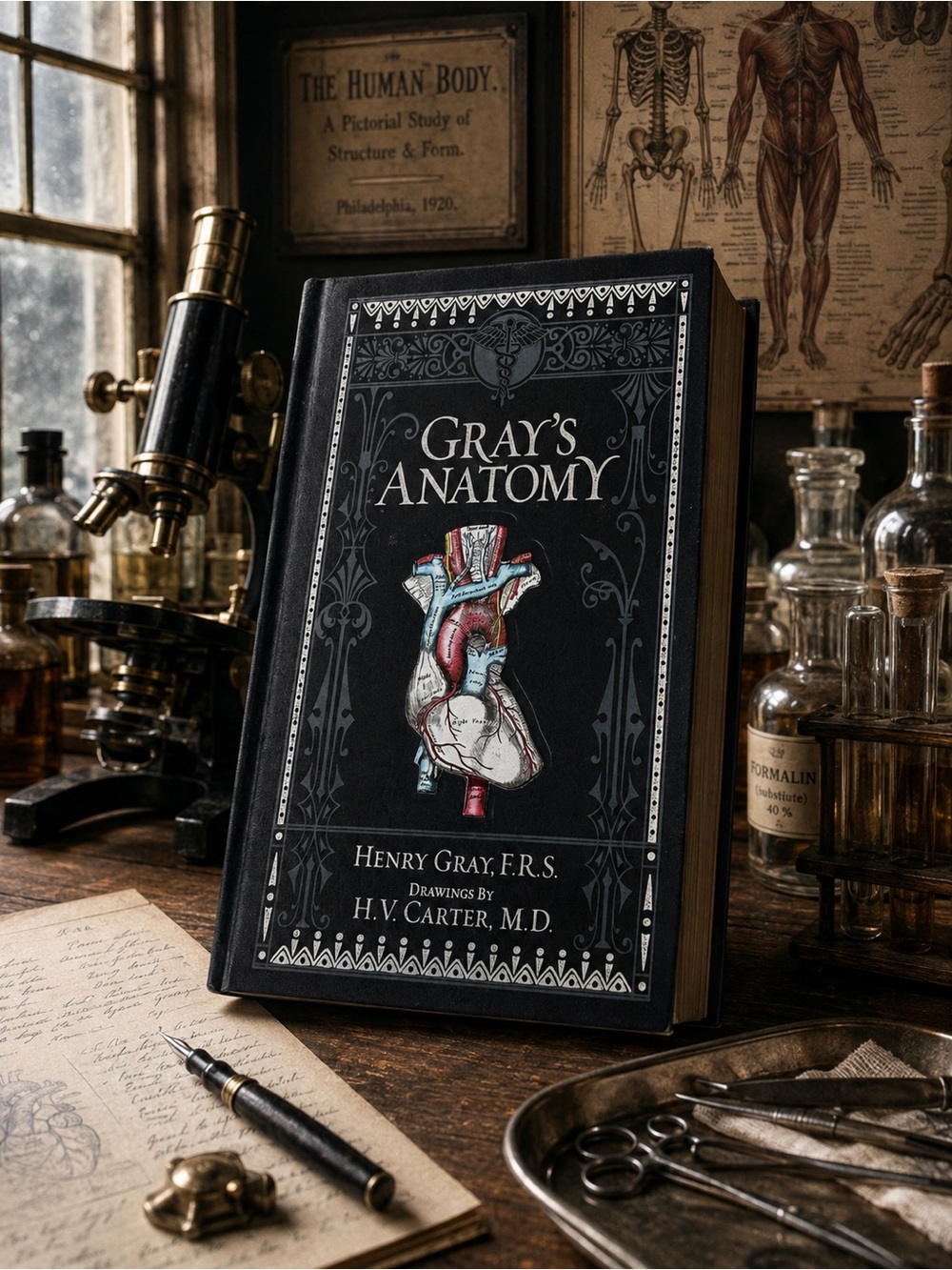 Gray's Anatomy Hardcover Illustrated Medical Book - Black Cover